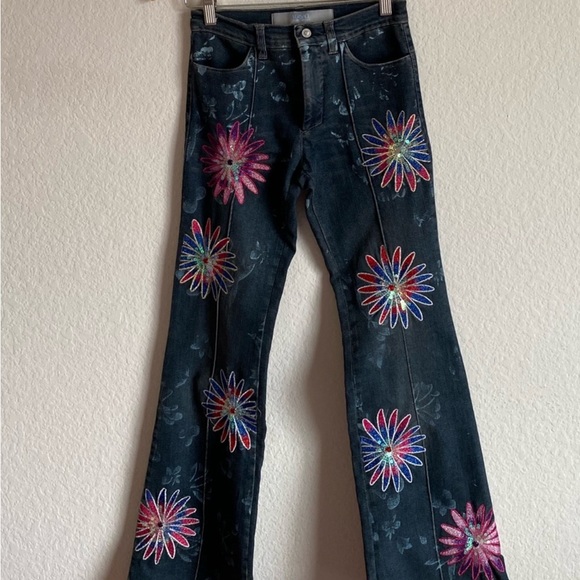 Versace Denim - Versace Jeans Couture Flared Low Rise Jeans with Flower Sequins